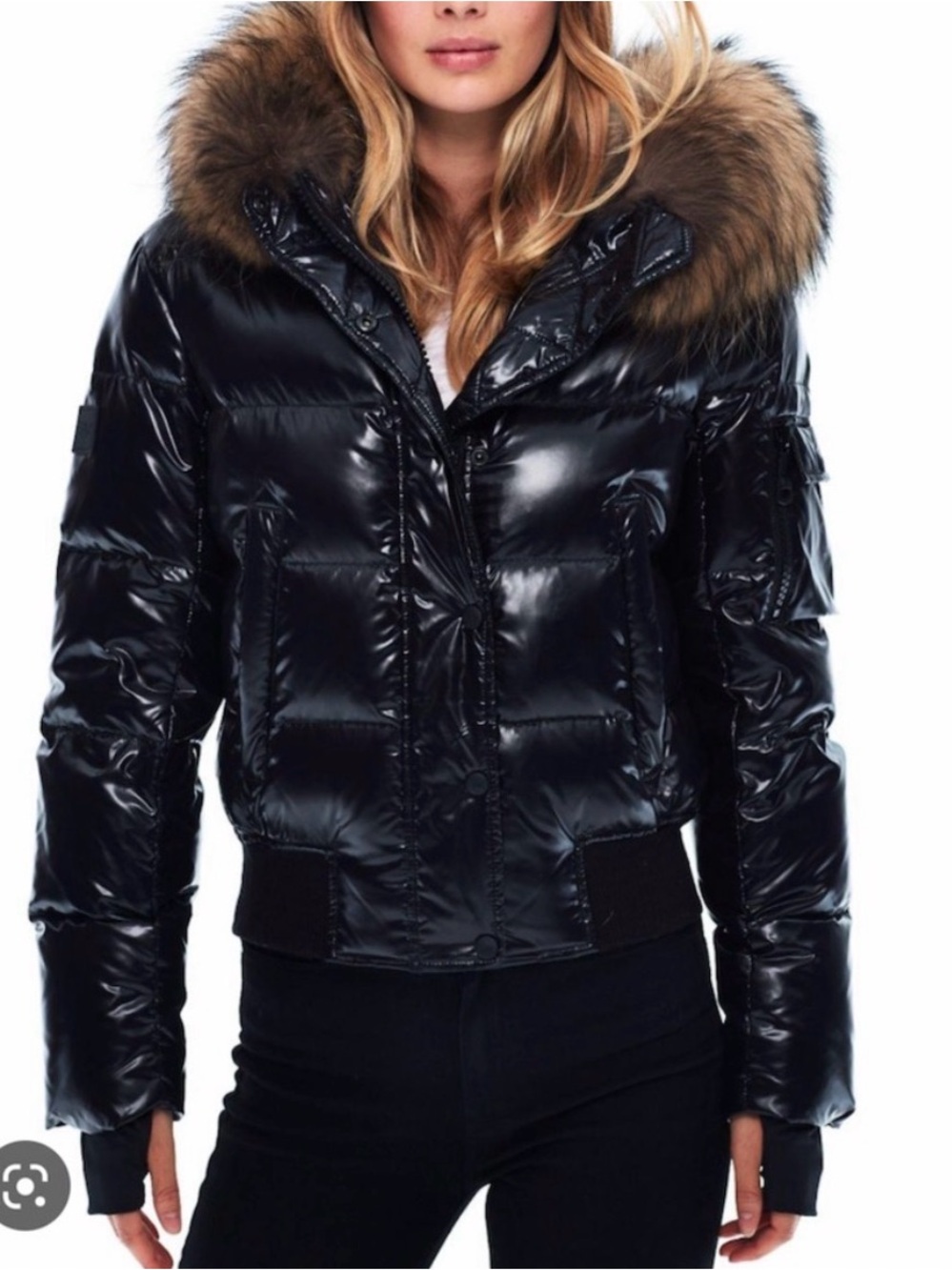 SAM. Skyler raccoon Fur Trim Short Down black Coat
